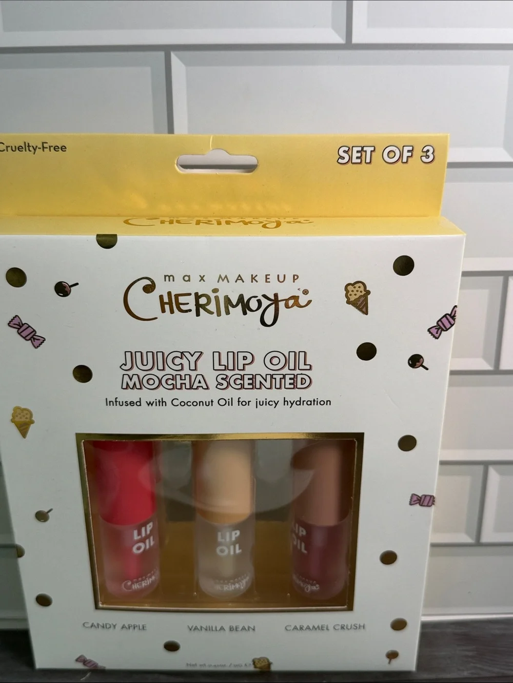 Cherimoya Juicy Lip Oil Set — Candy Apple, Vanilla Bean, Caramel Crush